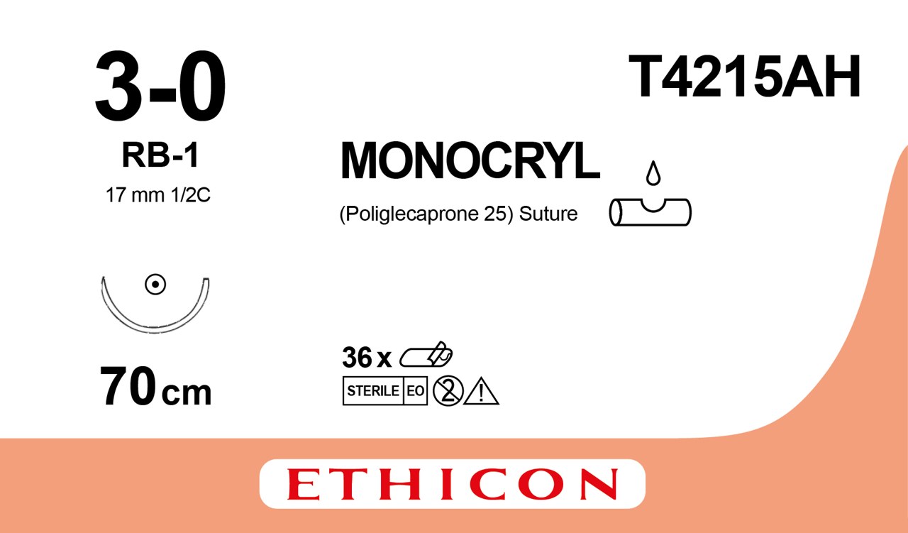 Monocryl sutur 3-0, T4215AH, RB-1 70 cm UNDYED