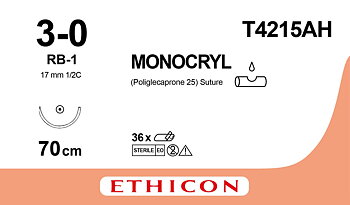 Monocryl sutur 3-0, T4215AH, RB-1 70 cm UNDYED