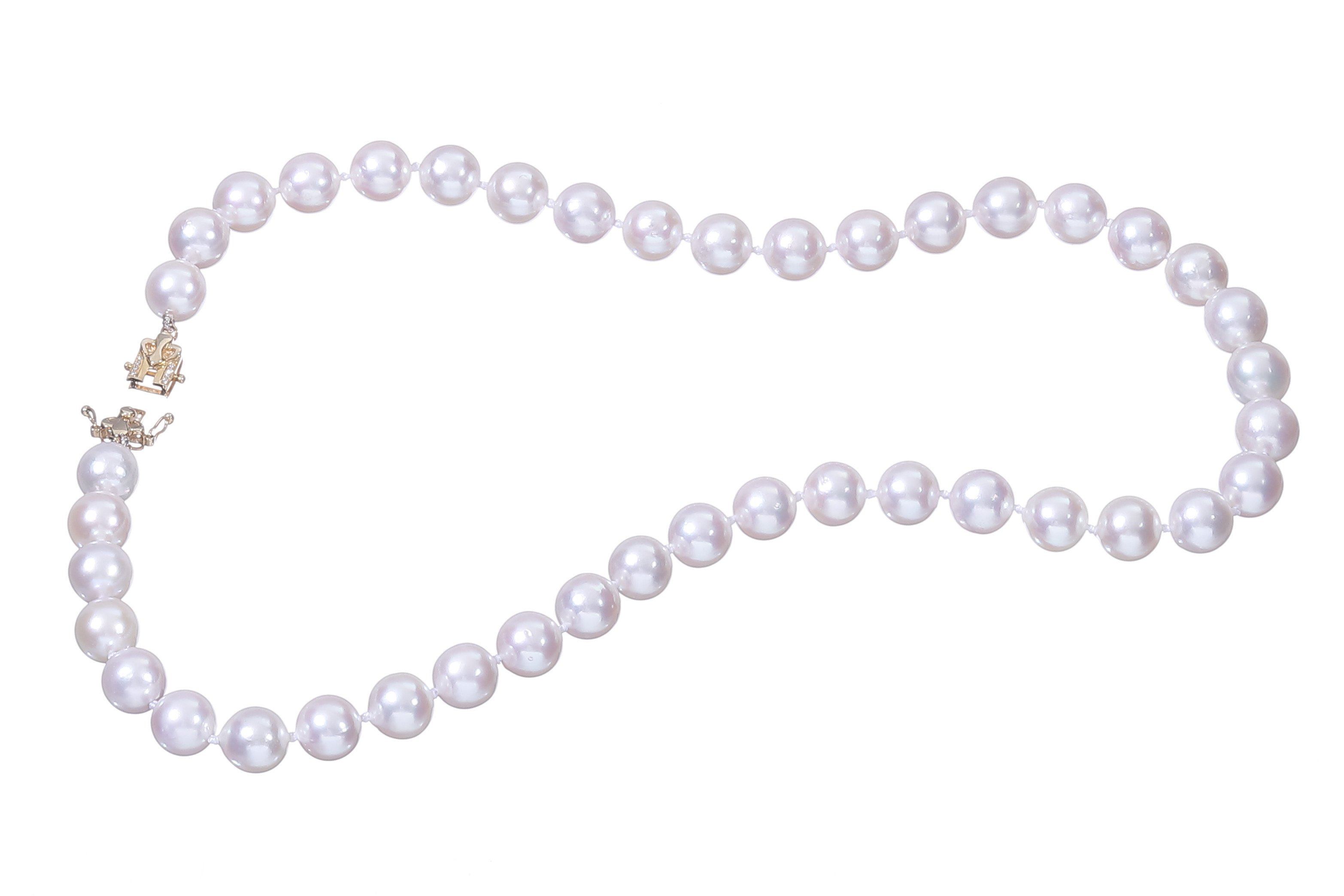 Collana di perle Akoya di qualità AA da 9-9,5 mm con chiusura in oro e diamanti  - 3