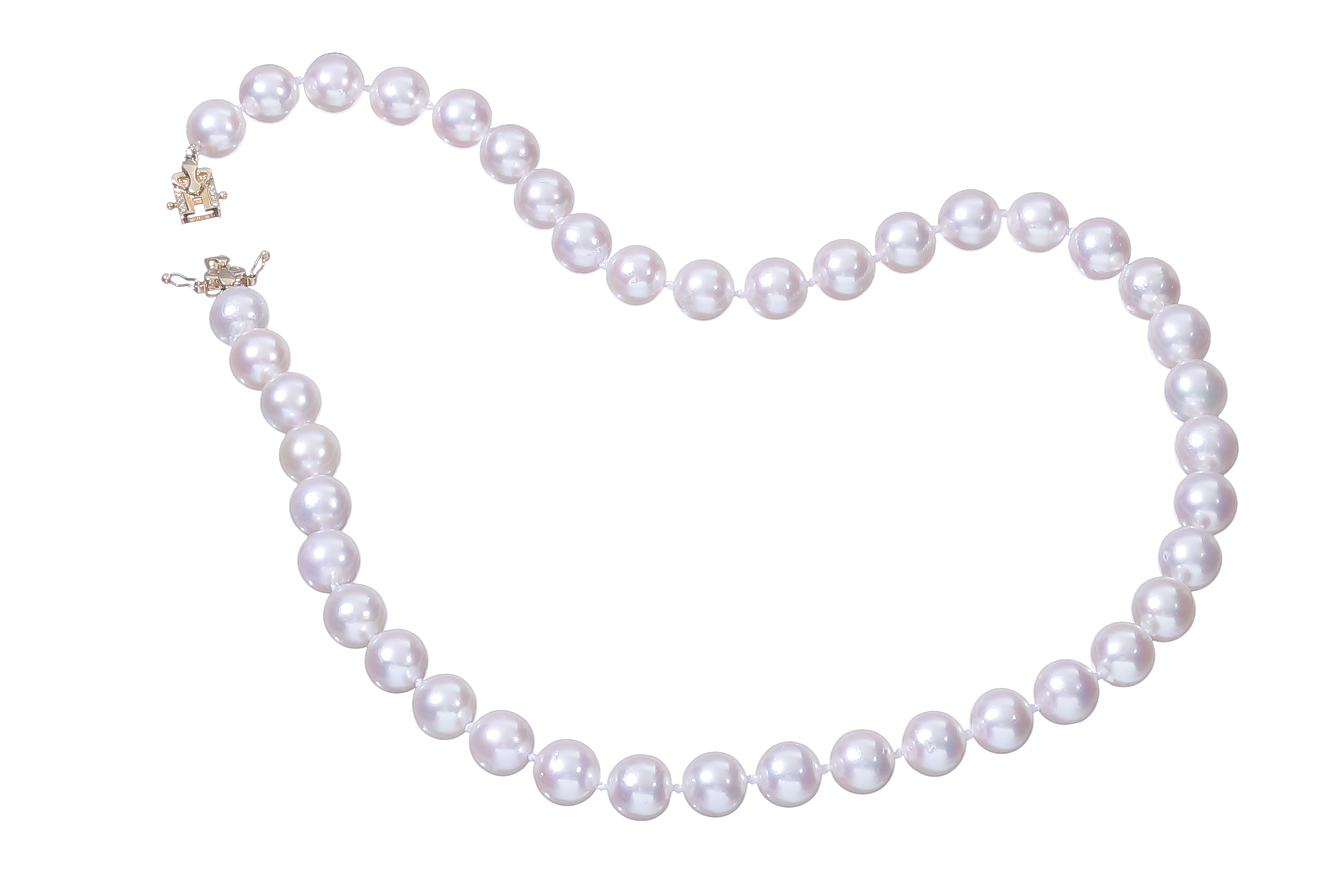 Collana di perle Akoya di qualità AA da 9-9,5 mm con chiusura in oro e diamanti  - 4