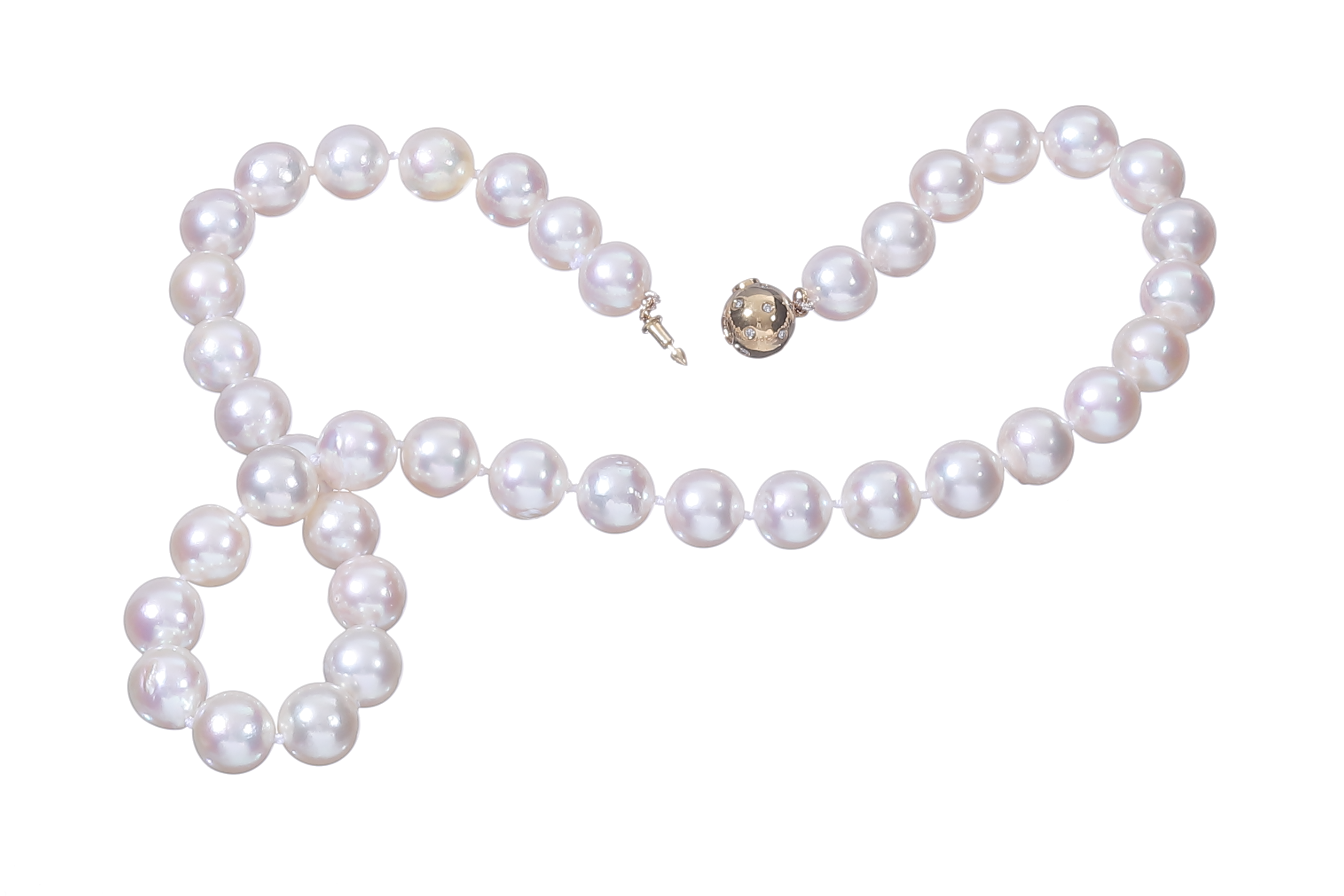 Largest Akoya pearl necklace set with gold and diamonds clasp A-Quality 10-10.5mm  - 5