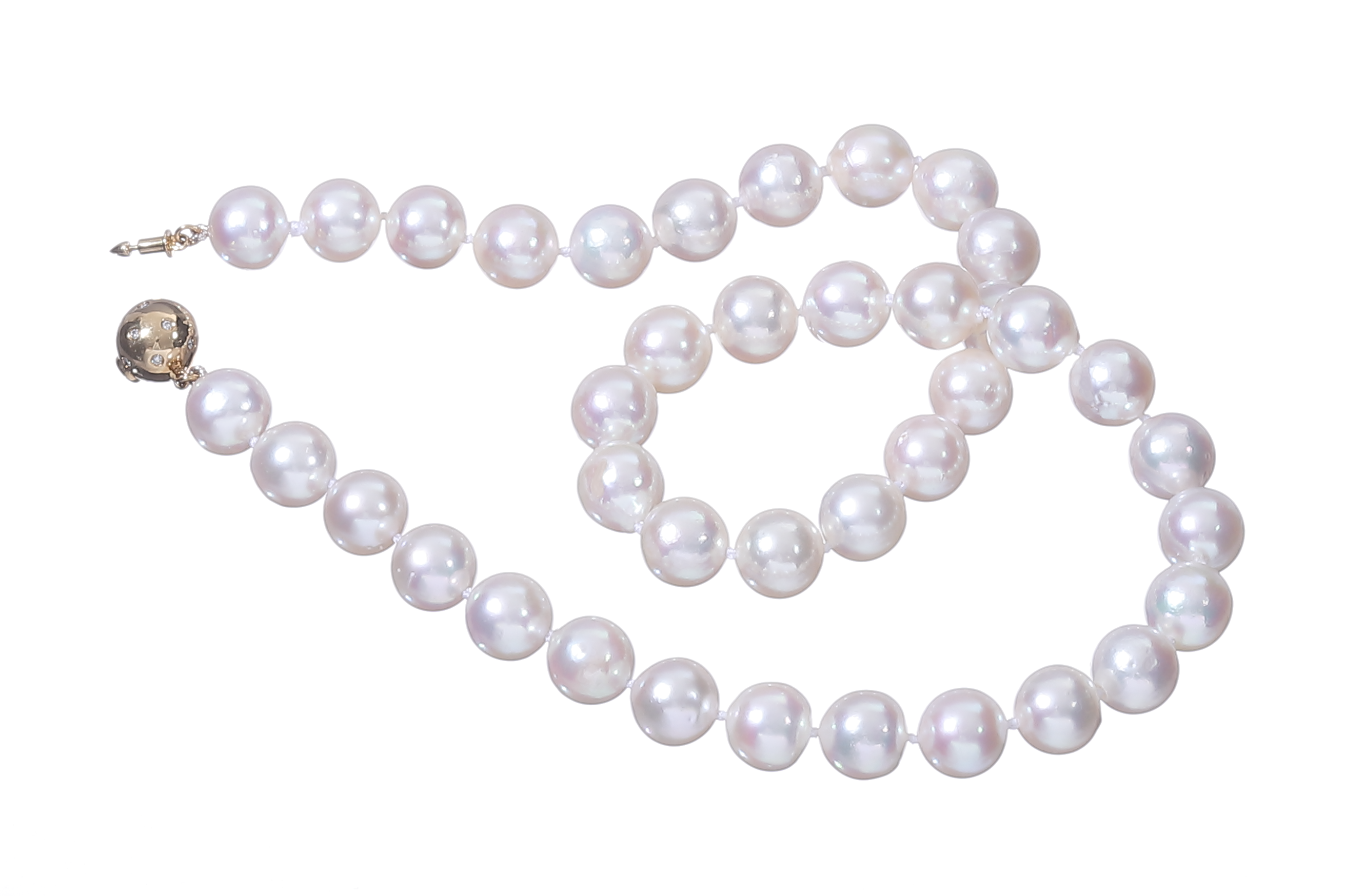 Largest Akoya pearl necklace set with gold and diamonds clasp A-Quality 10-10.5mm  - 4