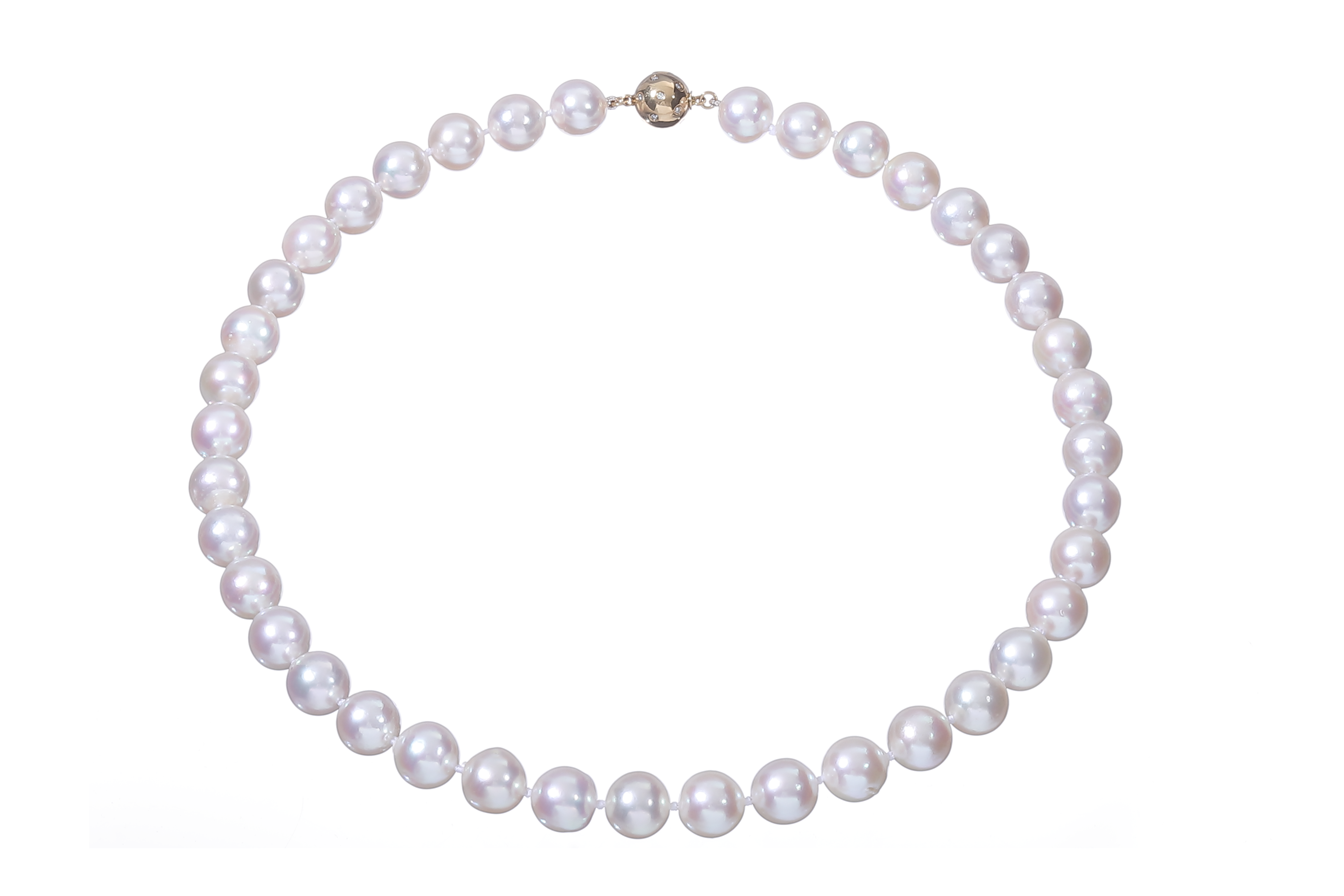 Largest Akoya pearl necklace set with gold and diamonds clasp A-Quality 10-10.5mm  - 2