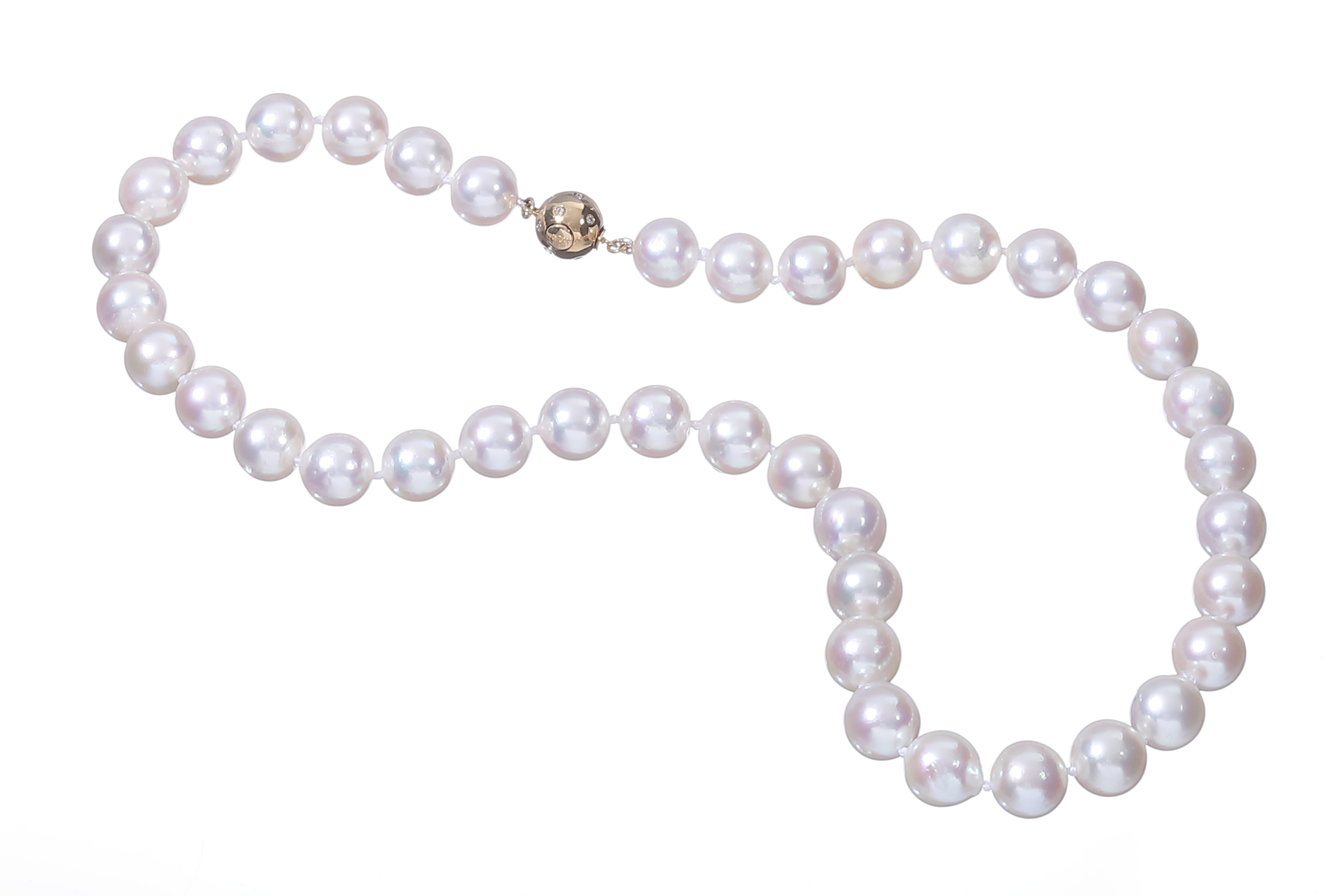 Largest Akoya pearl necklace set with gold and diamonds clasp A-Quality 10-10.5mm  - 3