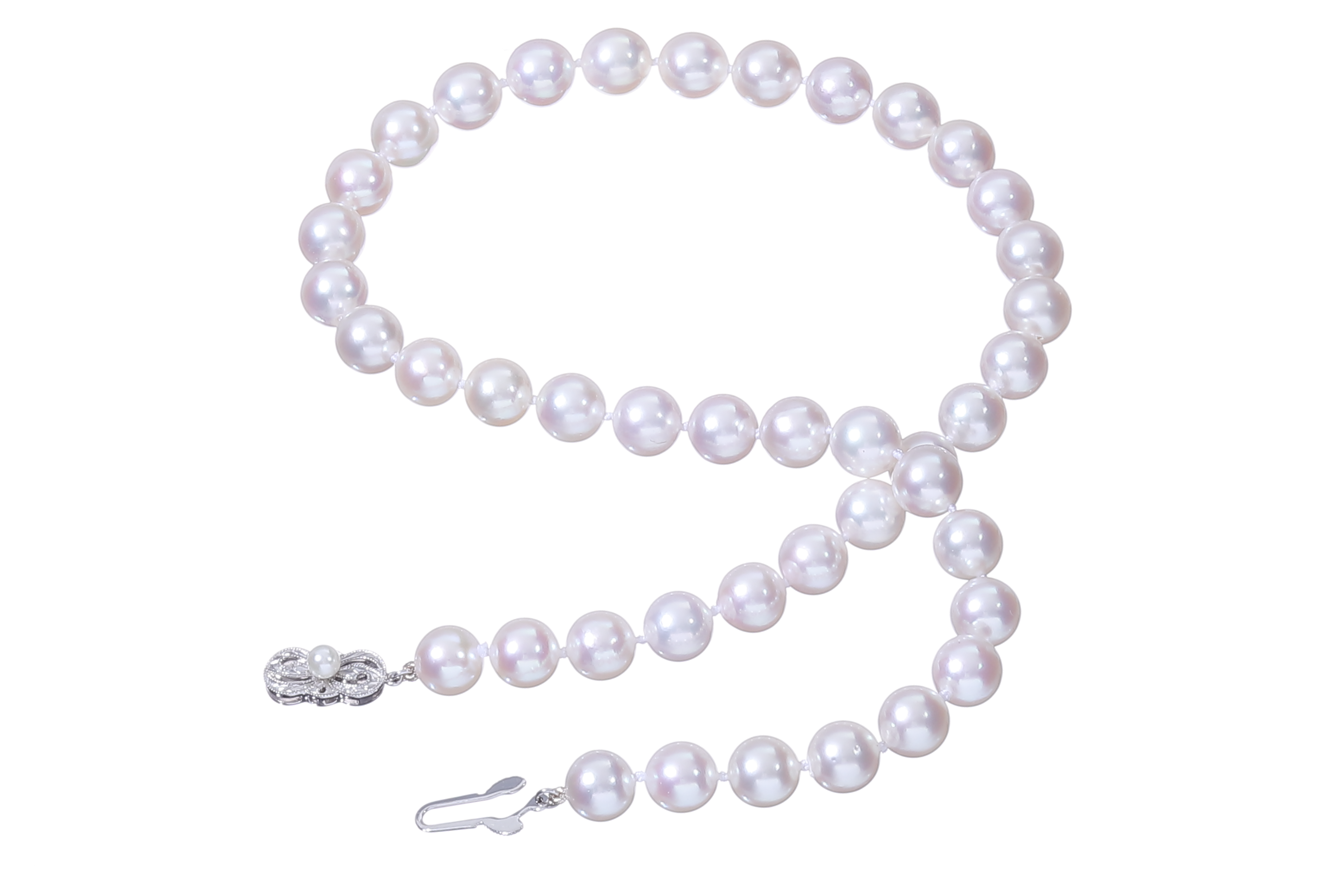 Collana di perle Akoya grandi di qualità AA da 9-9,5 mm con chiusura in oro bianco  - 2