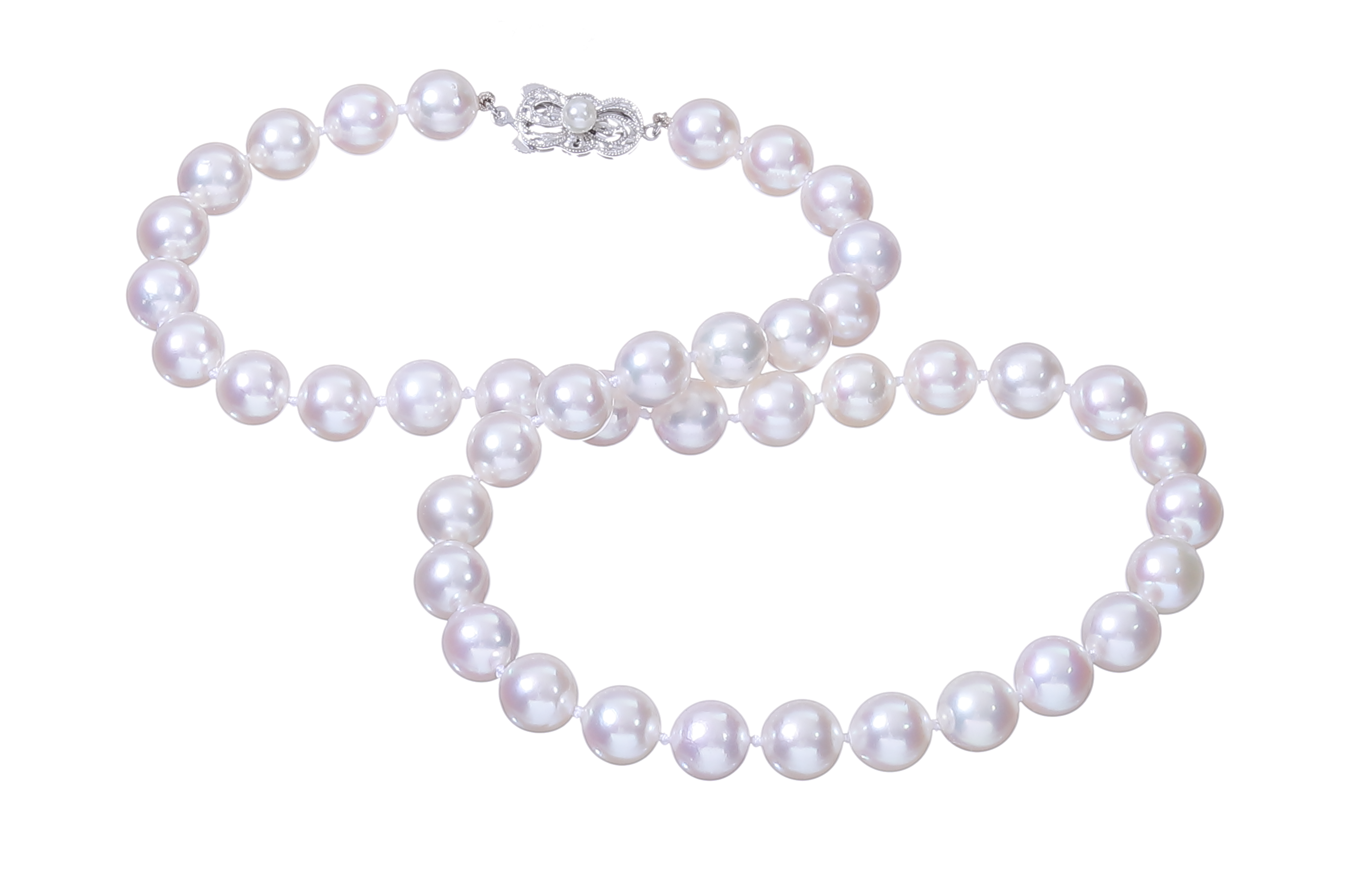 Collana di perle Akoya grandi di qualità AA da 9-9,5 mm con chiusura in oro bianco  - 4