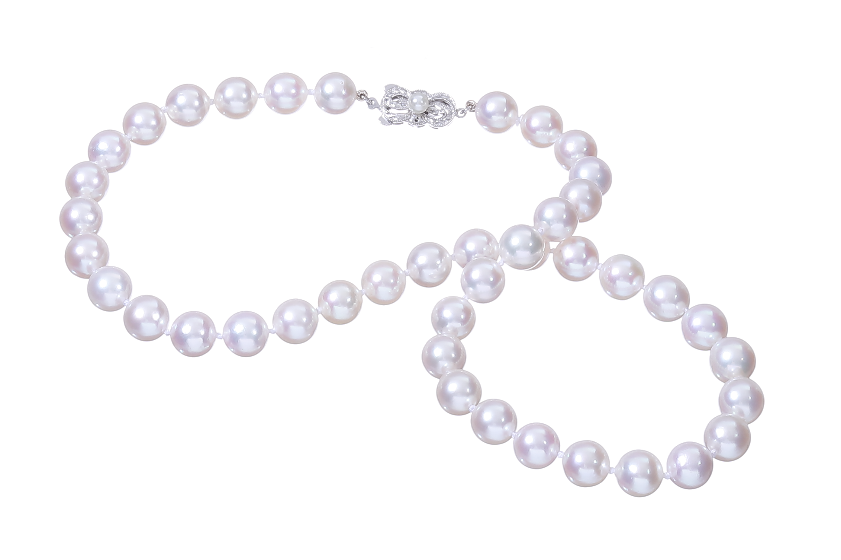 Collana di perle Akoya grandi di qualità AA da 9-9,5 mm con chiusura in oro bianco  - 5