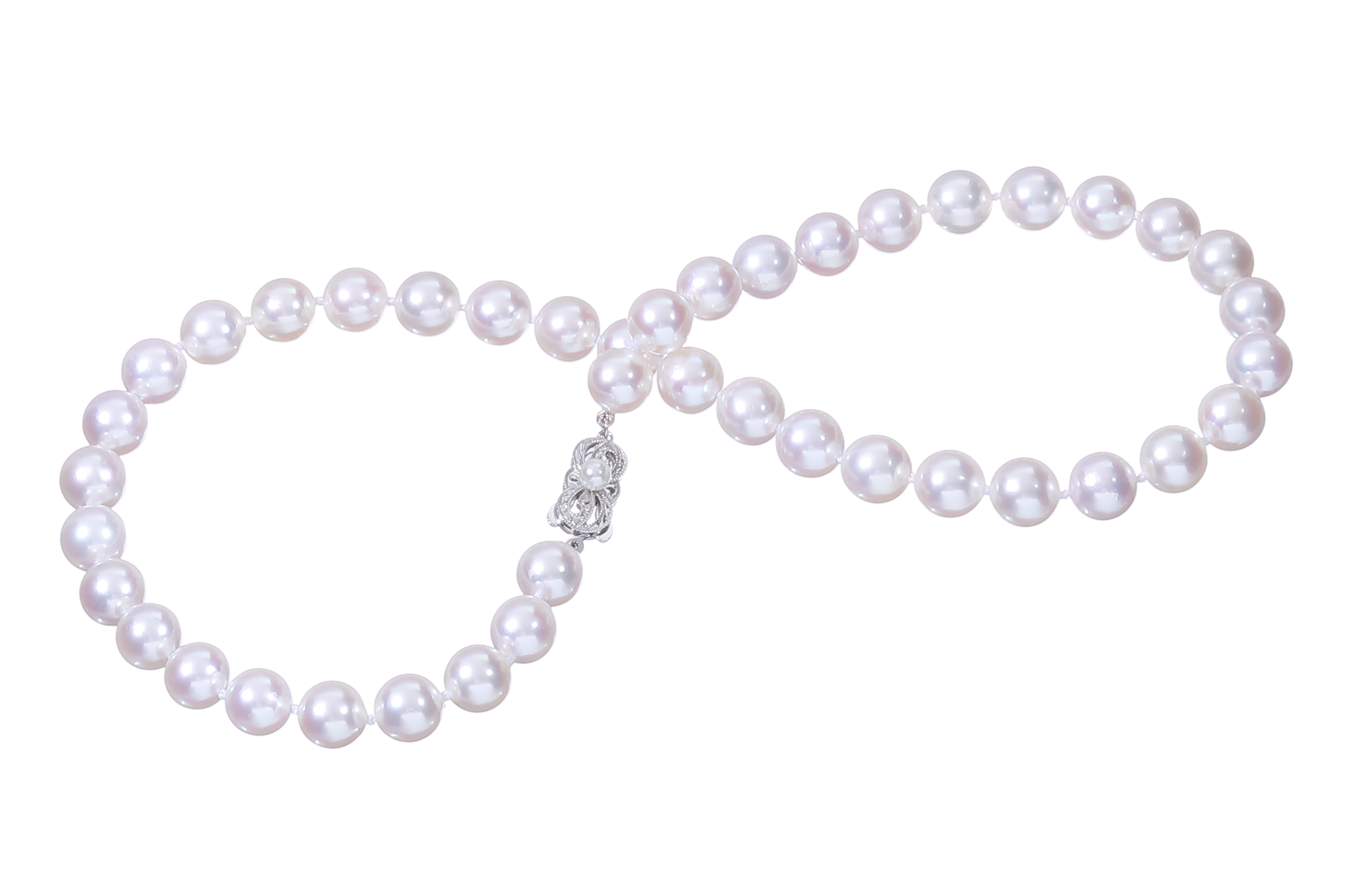 Collana di perle Akoya grandi di qualità AA da 9-9,5 mm con chiusura in oro bianco  - 3