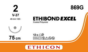 Ethibond suture 2, 869G, V-37 needle, 75 cm green