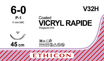 Vicryl Rapide suture 6-0, V32H, P-1 needle, 45 cm purple