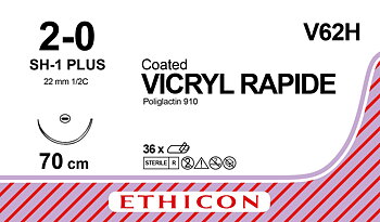 Vicryl Rapid suture 2-0, V62H, SH-1 Plus needle, 70 cm undyed