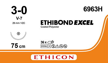 Ethibond suture 3-0, 6963H, V-7 needle, 75 cm green