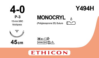 Monocryl sutur 4-0, Y494H, P-3 needle, 45 cm undyed
