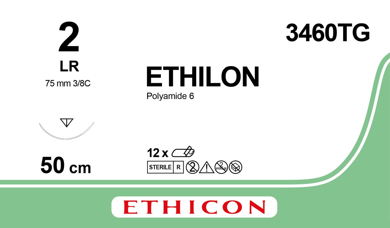Ethilon suture 2, 3462TG, LR needle, 3x50 cm black