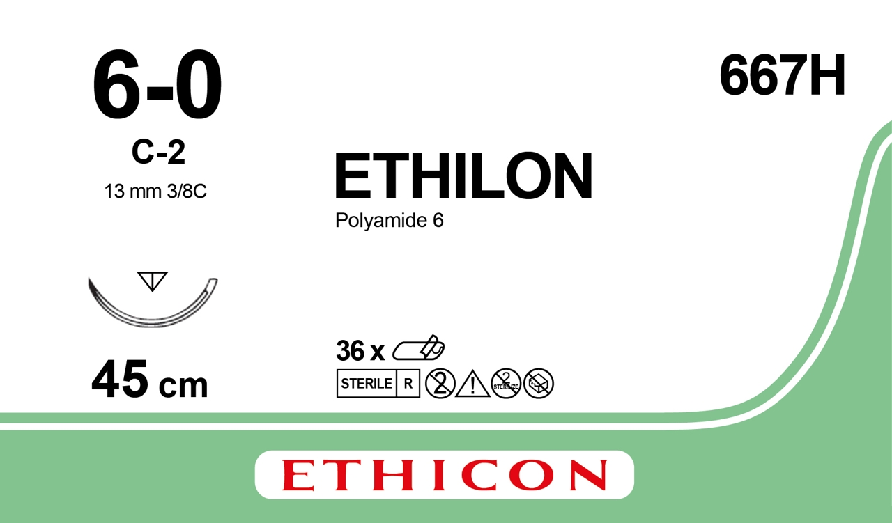 Ethilon suture 6-0, 667H, C-2 needle, 45 cm black filament