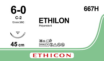 Ethilon sutur 6-0, 667H, C-2 needle,45 cm black filament