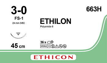 Ethilon sutur 3-0, 663H, FS-1 needle, 45 cm black