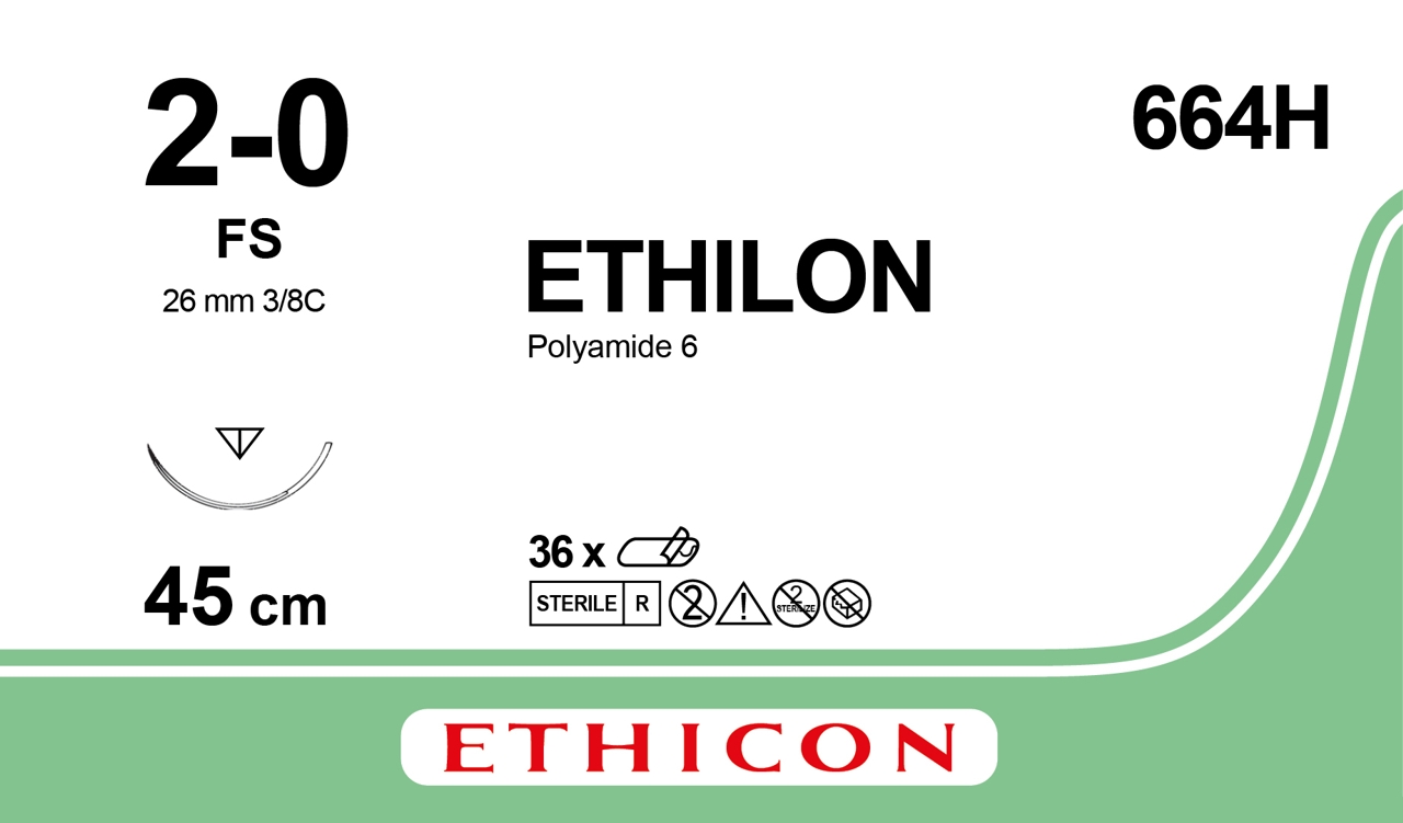 Ethilon suture 2-0, 664H, FS needle, 45 cm black