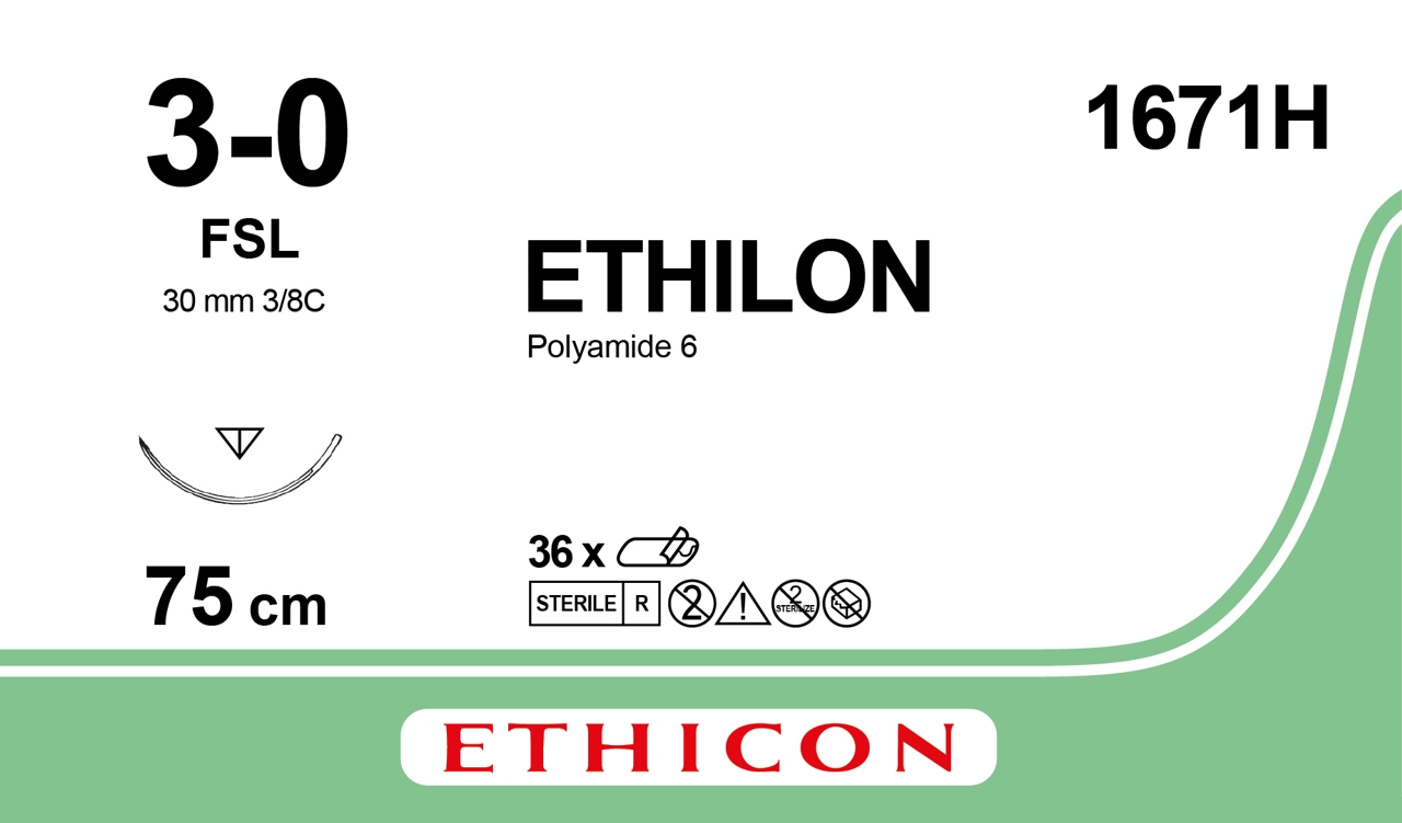 Ethilon suture 3-0,1671H, FSL needle, 75 cm black