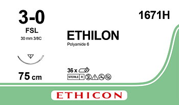 Ethilon sutur 3-0, 1671H, FSL needle, 75 cm black