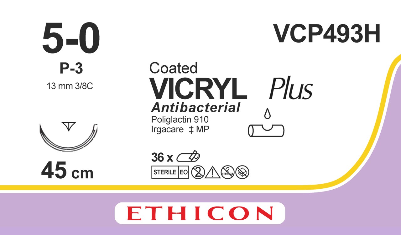 Vicryl Plus sutur 5-0, VCP493H, P-3 needle, 45 cm undyed