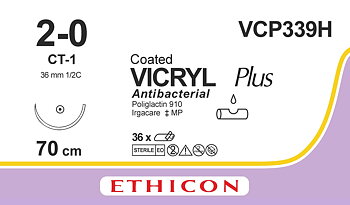 Vicryl Plus sutur 2-0, VCP339H, CT-1 needle, 70 cm purple