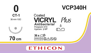 Vicryl Plus sutur 0, VCP340H, CT-1 needle, 70 cm purple