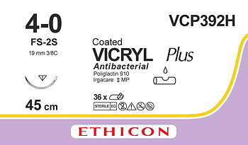 Vicryl Plus sutur 4-0, VCP392H, FS-2S needle, 45 cm purple