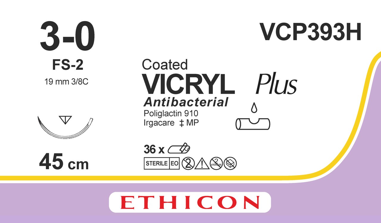 Vicryl Plus sutur 3-0, VCP393H, FS-2 needle, 45 cm purple