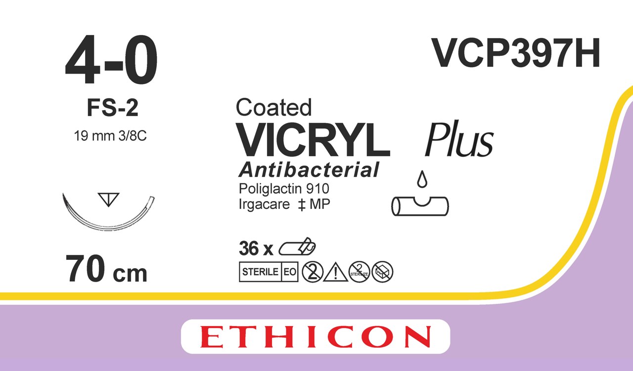 Vicryl Plus sutur 4-0, VCP397H, FS-2 needle, 70 cm purple