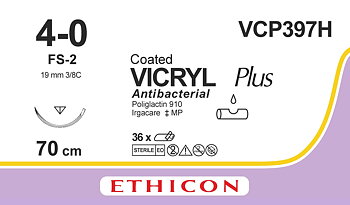Vicryl Plus sutur 4-0, VCP397H, FS-2 needle, 70 cm purple