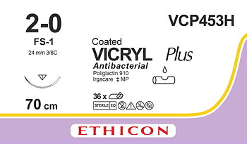 Vicryl Plus sutur 2-0, VCP453H, FS-1 needle, 70 cm purple