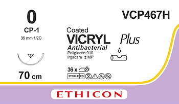 Vicryl Plus sutur 0, VCP467H, CP-1 needle, 70 cm purple