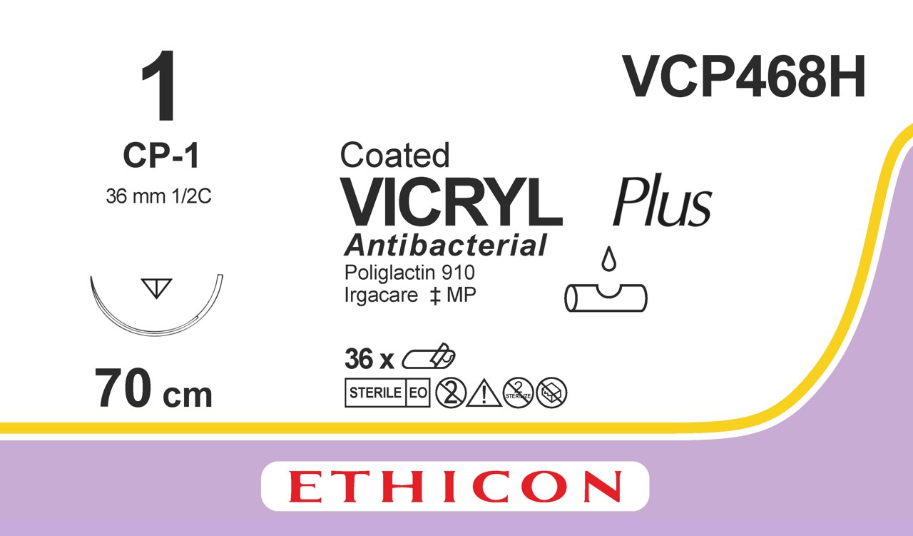 Vicryl Plus sutur 1, VCP468H, CP-1 needle, 70 cm purple
