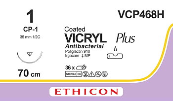 Vicryl Plus sutur 1, VCP468H, CP-1 needle, 70 cm purple