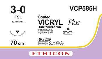 Vicryl Plus sutur 3-0, VCP585H, FSL needle, 70 cm purple