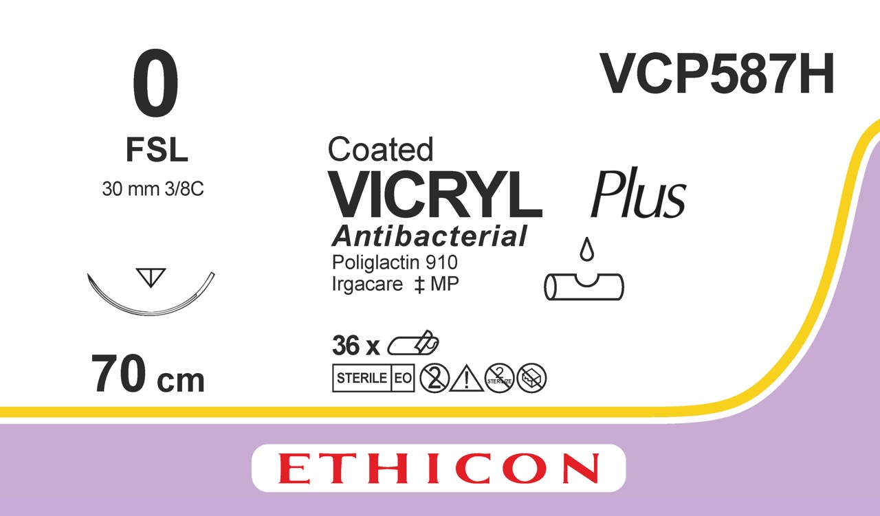 Vicryl Plus sutur 0, VCP587H, FSL needle, 70 cm purple