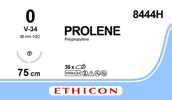 Prolene sutur 0, 8444H, V-34 needle, 75 cm blue