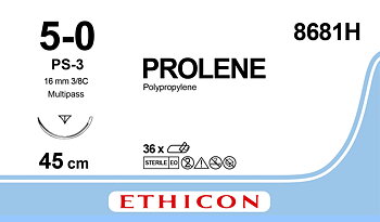 Prolene sutur 5-0, 8681H, PS-3 MP needle, 45 cm blue