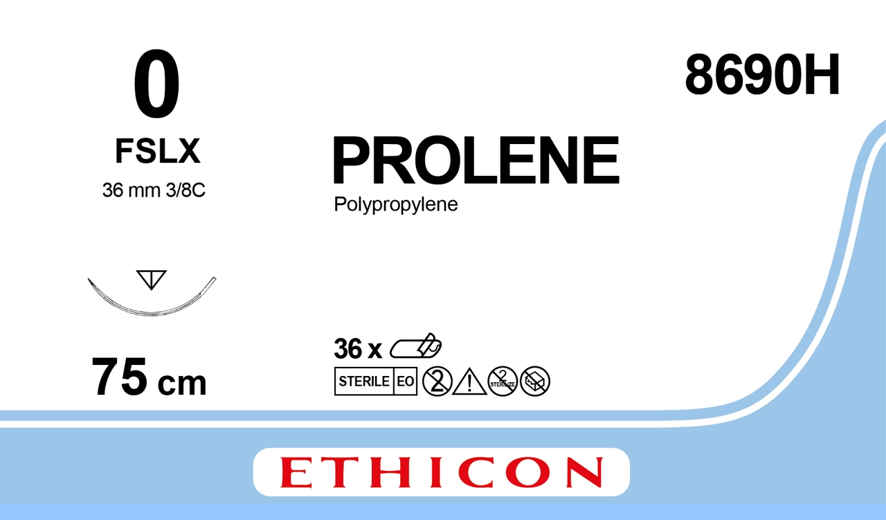 Prolene sutur 0, 8690H, FSLX needle, 75 cm blue