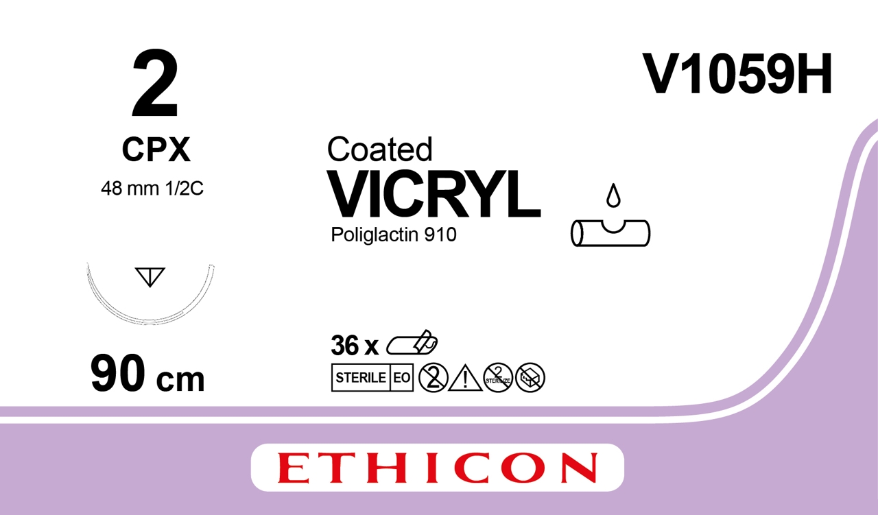 Vicryl suture 2, V1059H, CPX needle, 90 cm purple