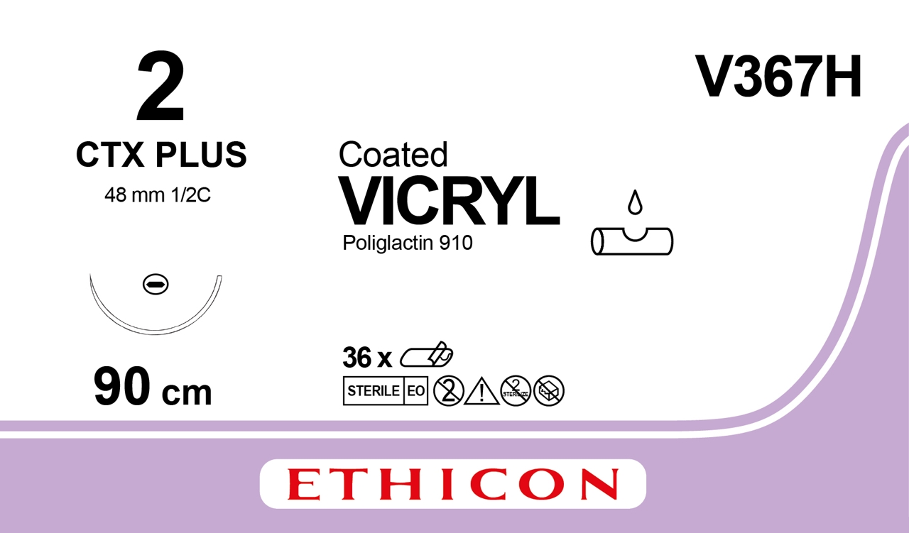 Vicryl suture 2, V367H, CTX needle, 90 cm purple