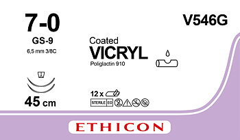 Vicryl suture 7-0, V546G, 2xGS-9 needles, 45 cm purple