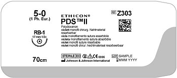 PDS II Suture 5-0, Z303H, RB-1 needle, 70 cm purple
