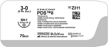PDS II Suture 3-0, Z311H, SH-1 needle, 70 cm purple