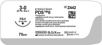 PDS II Suture 3-0, Z442E, FS-1 needle, 70 cm undyed