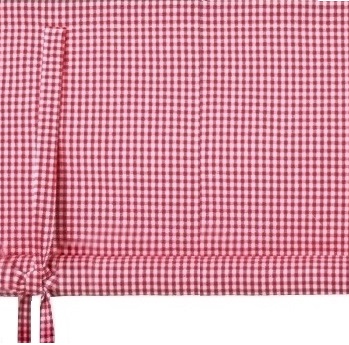 Rödrutig hissgardin med knytband 160 cm bred  shabby chic lantlig stil
