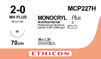 Monocryl plus suture 2-0, MCP227H, MH 70 cm purple