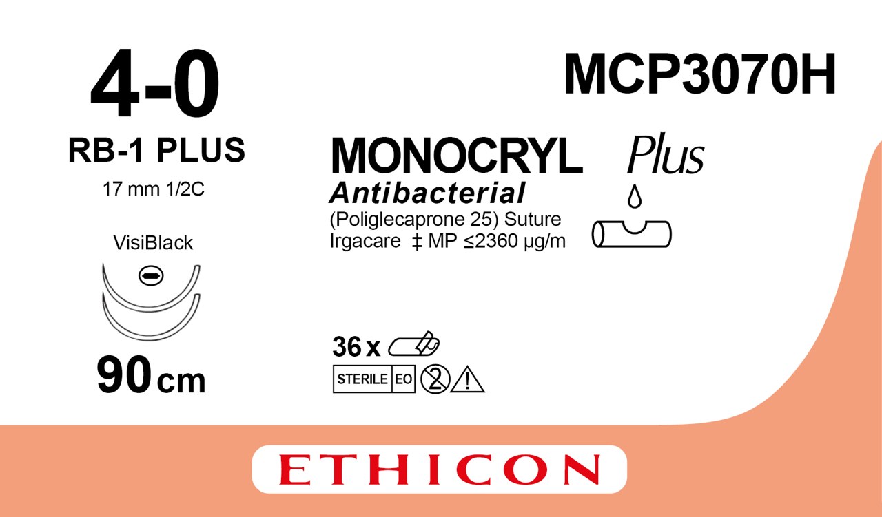 Monocryl plus sutur 4-0, MCP3070H, 2XRB-1 VB 90 cm purple