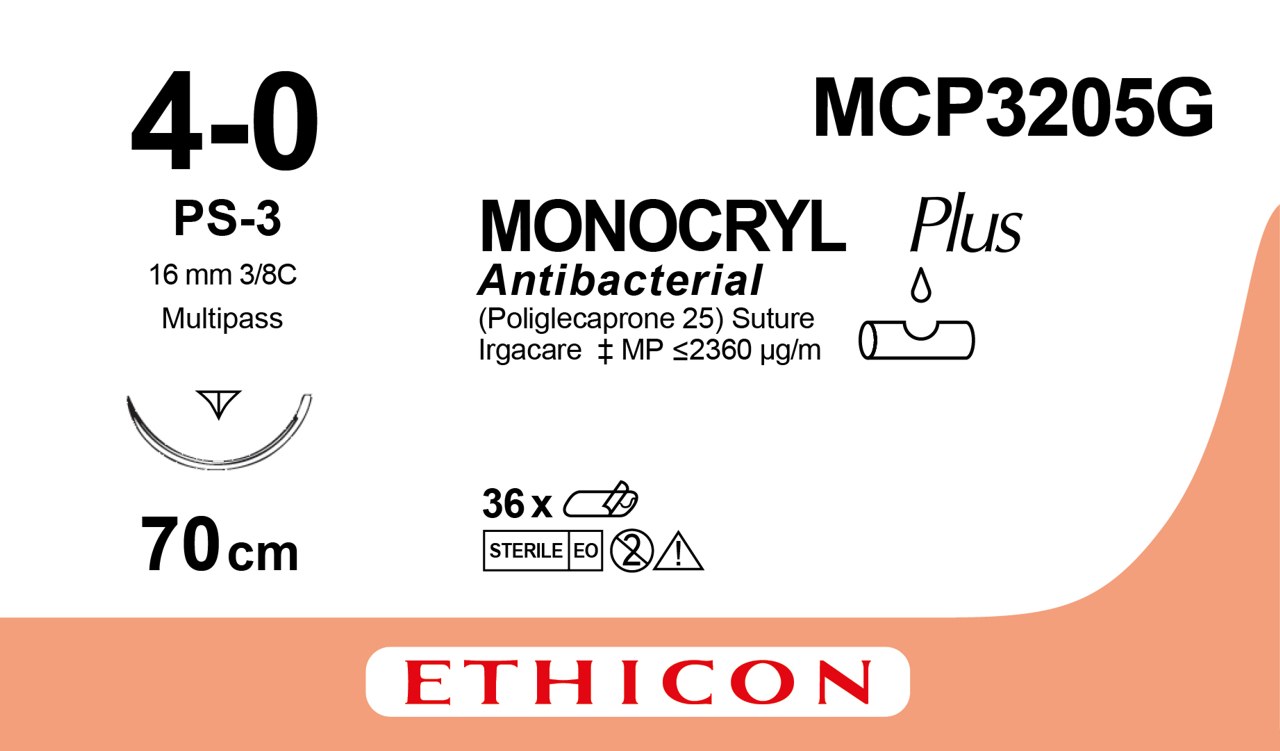 Monocryl plus suture 4-0, MCP3205G, PS-3 70 cm undyed